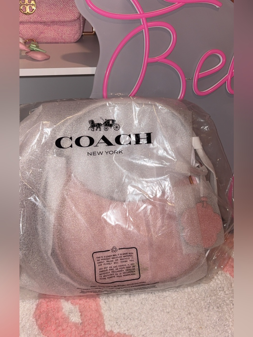 Authentic powder pink coach Emily shoulder bag brand new in packaging